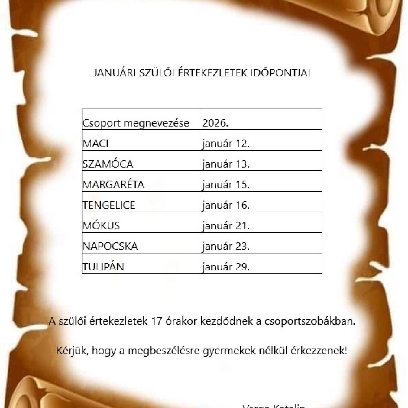 Januári szülői értekezletek